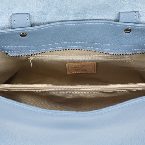 FOLLI FOLLIE-Γυναικεία μεγάλη δερμάτινη τσάντα ώμου FOLLI FOLLIE Metropolitan Fab γαλάζια
