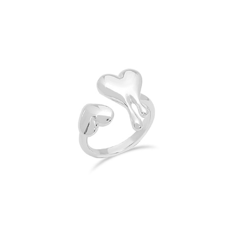 FOLLI FOLLIE-Γυναικείο ανοιχτό δαχτυλίδι Melting Heart από ασήμι με μοτίφ καρδιές