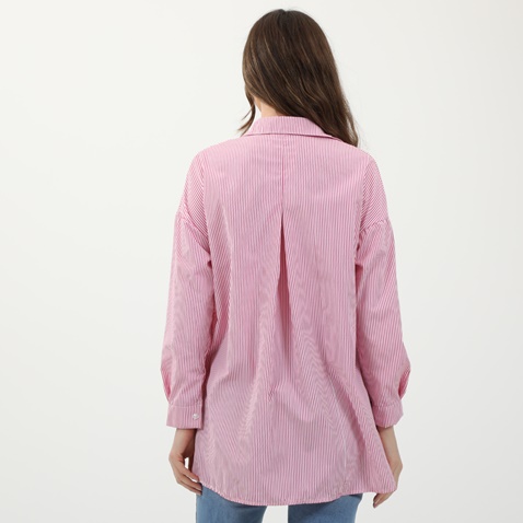 ATTRATTIVO-Γυναικείο μακρύ πουκάμισο ATTRATTIVO ριγέ ροζ λευκό