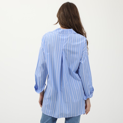 ATTRATTIVO-Γυναικείο μακρύ πουκάμισο ATTRATTIVO ριγέ μπλε λευκό