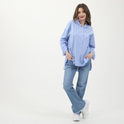 ATTRATTIVO-Γυναικείο μακρύ πουκάμισο ATTRATTIVO ριγέ μπλε λευκό