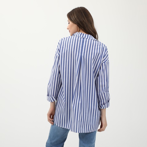 'ALE-Γυναικείο μακρύ πουκάμισο 'ALE ριγέ μπλε λευκό
