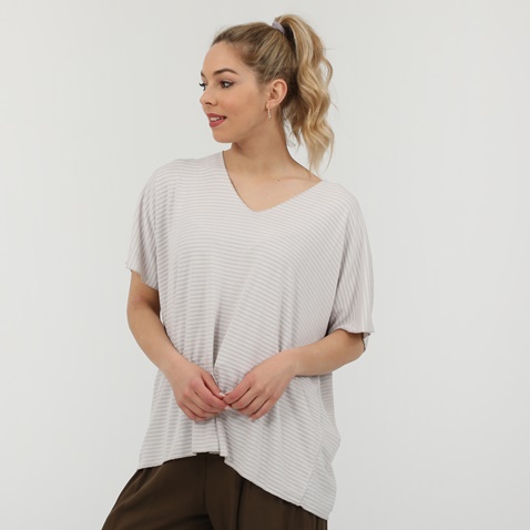 ATTRATTIVO-Γυναικεία μπλούζα ATTRATTIVO λευκή μπεζ ριγέ