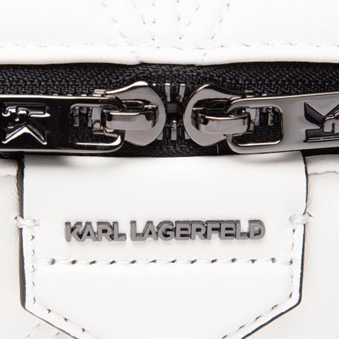 KARL LAGERFELD-Γυναικεία τσάντα μέσης KARL LAGERFELD STUDIO ZIP BUMBAG λευκή