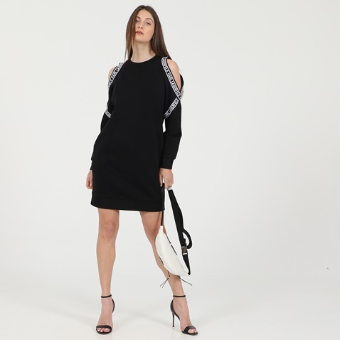 KARL LAGERFELD-Γυναικείο mini φόρεμα KARL LAGERFELD COLD SHOULDER SWEAT μαύρο