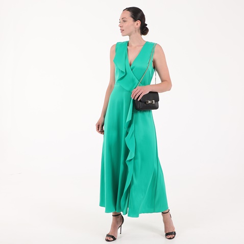 TED BAKER-Γυναικείο μακρύ φόρεμα TED BAKER RUFFLE DETAIL πράσινο