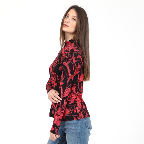 TED BAKER-Γυναικεία μπλούζα TED BAKER  ROCOCO PRINTED FITTED TOP μαύρη κόκκινη floral