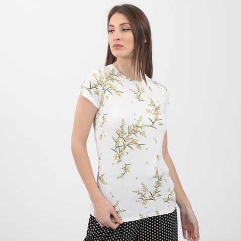 TED BAKER-Γυναικεία μπλούζα TED BAKER PAPYRUS PRINTED FITTED λευκή πράσινη