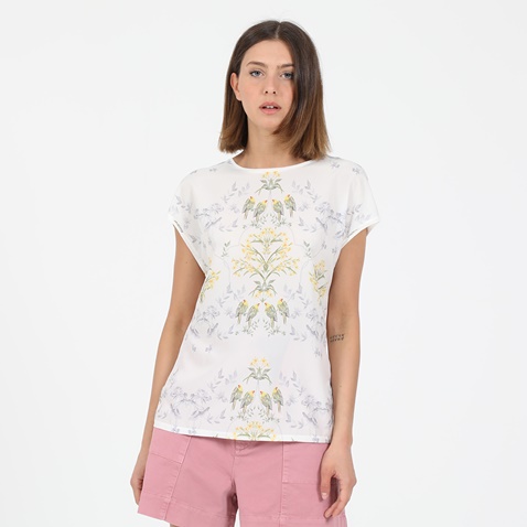 TED BAKER-Γυναικεία μπλούζα TED BAKER PAPYRUS PRINTED λευκή floral