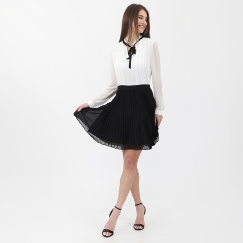 TED BAKER-Γυναικείο πλισέ mini φόρεμα TED BAKER 249743 PLEATED MINI DRESS WITH TIE λευκό μαύρο