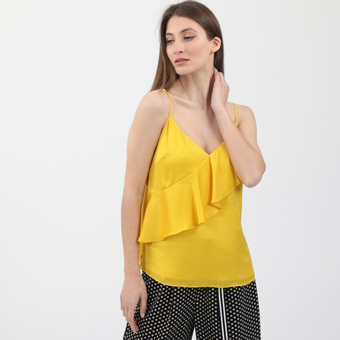 TED BAKER-Γυναικείο top TED BAKER CAMI WITH A SYMMETRIC FRILL κίτρινο