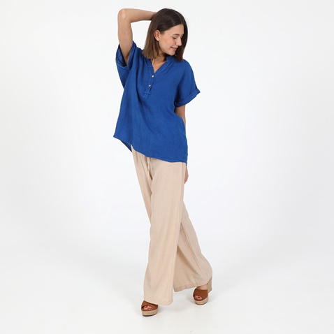 ATTRATTIVO-Γυναικείο λινό πουκάμισο ATTRATTIVO μπλε
