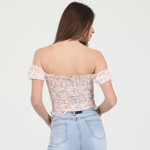 ATTRATTIVO-Γυναικείο top off the shoulders ATTRATTIVO λευκό ροζ floral