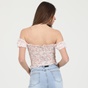 ATTRATTIVO-Γυναικείο top off the shoulders ATTRATTIVO λευκό ροζ floral