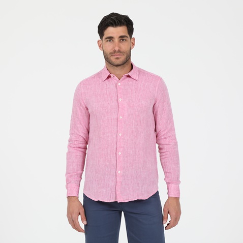 MARTIN & CO-Ανδρικό λινό πουκάμισο MARTIN & CO CUSTOM FIT ροζ