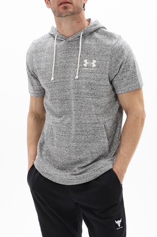 UNDER ARMOUR-Ανδρική κοντομάνικη φούτερ μπλούζα UNDER ARMOUR 1370396 RIVAL TERRY LC SS HD γκρι