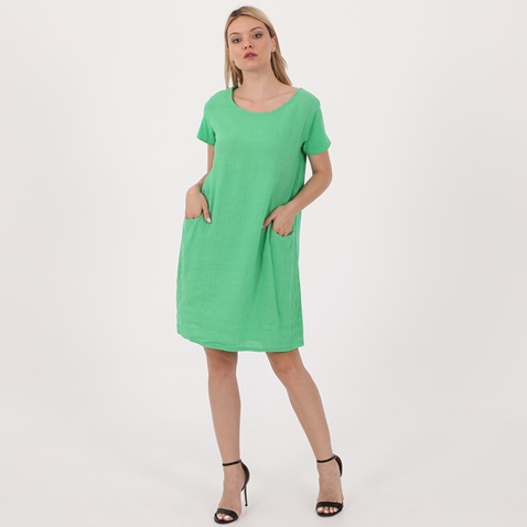 ATTRATTIVO-Γυναικείο λινό mini φόρεμα ATTRATTIVO πράσινο