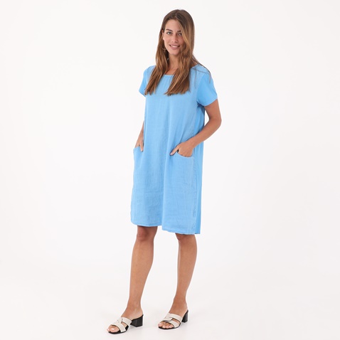 ATTRATTIVO-Γυναικείο λινό mini φόρεμα ATTRATTIVO γαλάζιο