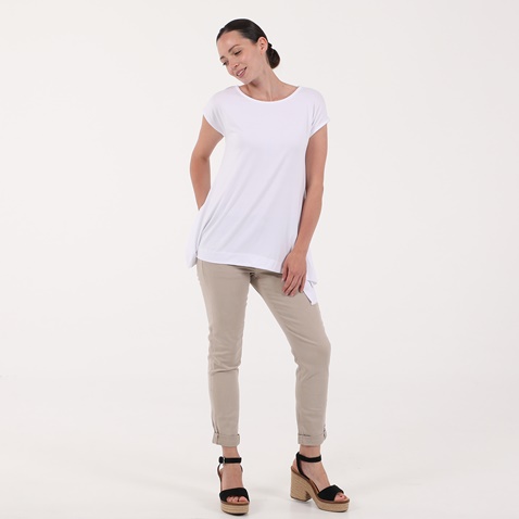 'ALE-Γυναικεία μακριά κοντομάνικη μπλούζα 'ALE λευκή