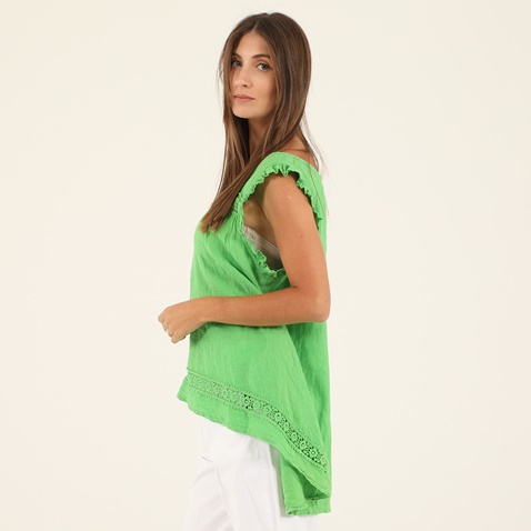 ATTRATTIVO-Γυναικεία λινή αμάνικη μπλούζα ATTRATTIVO 9915438F πράσινη
