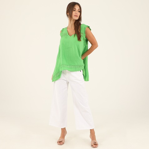 ATTRATTIVO-Γυναικεία λινή αμάνικη μπλούζα ATTRATTIVO 9915438F πράσινη