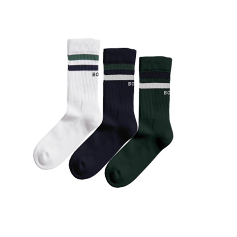 BJORN BORG-Ανδρικές μακριές κάλτσες σετ των 3 BJORN BORG CORE CREW λευκές μπλε πράσινες