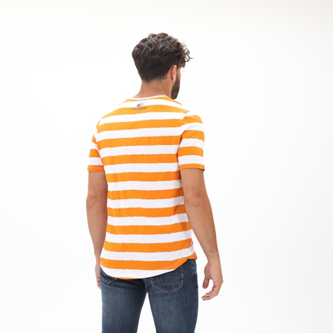EDWARD JEANS-Ανδρικό t-shirt EDWARD JEANS MP-N-TOP-S20-022 ANGIO πορτοκαλί λευκό ριγέ