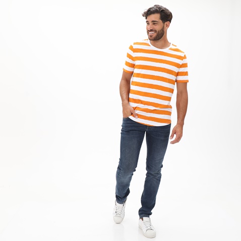 EDWARD JEANS-Ανδρικό t-shirt EDWARD JEANS MP-N-TOP-S20-022 ANGIO πορτοκαλί λευκό ριγέ