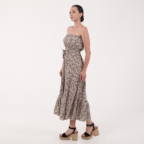 ATTRATTIVO-Γυναικείο μακρύ strapless φόρεμα ATTRATTIVO μπεζ καφέ