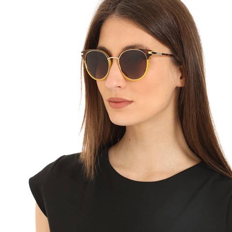 FOLLI FOLLIE-Γυναικεία στρογγυλά γυαλιά ηλίου FOLLI FOLLIE με μεταλλικά μέρη καφέ κίτρινα