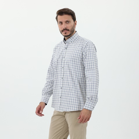 MARTIN & CO-Ανδρικό πουκάμισο MARTIN & CO 52-0685 Regular Fit λευκό μπλε μπεζ καρό
