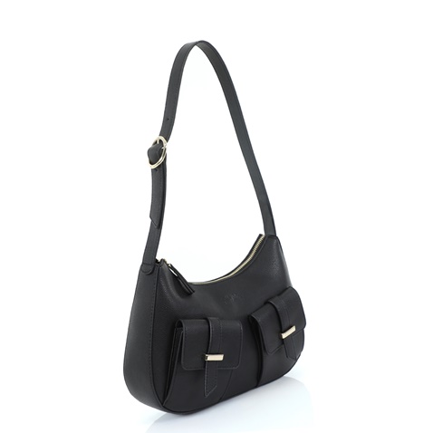 FOLLI FOLLIE-Γυναικεία δερμάτινη τσάντα ώμου FOLLI FOLLIE Harmony μαύρη