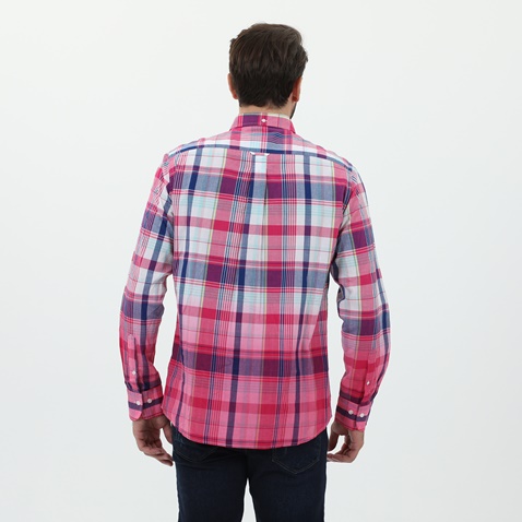 GANT-Ανδρικό πουκάμισο GANT G3034730 REG DIP DYED MADRAS B ροζ μπλε καρό