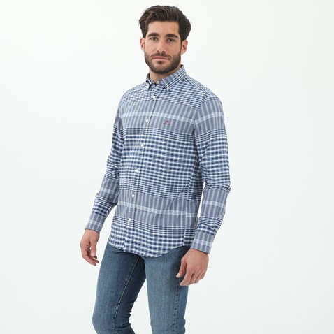 GANT-Ανδρικό πουκάμισο GANT G3016420 G3016420 SHIRT LS καρό μπλε