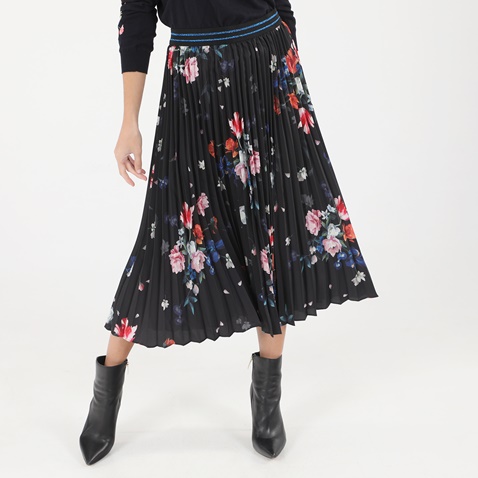 TED BAKER-Γυναικεία midi πλισέ φούστα TED BAKER LEAAN μαύρη floral