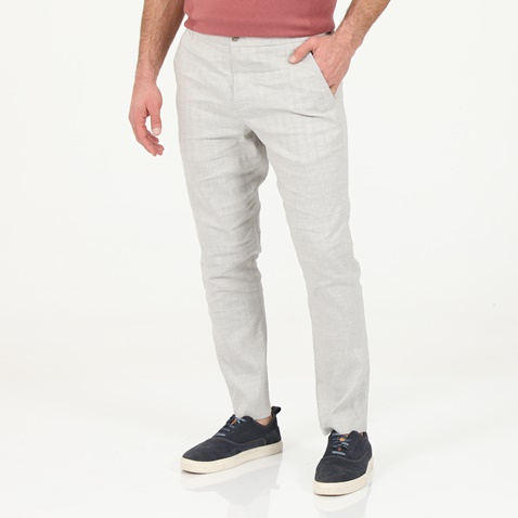 TED BAKER-Ανδρικό παντελόνι TED BAKER YUCCTRO 252021 LINEN BLEND γκρι καφέ