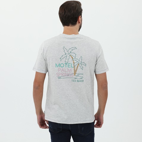 TED BAKER-Ανδρικό t-shirt TED BAKER 252446 SS PALM TREE GRAPHIC γκρι μελανζέ