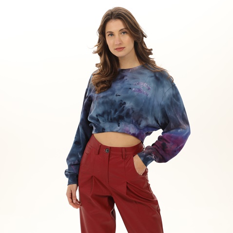 FRANKLIN & MARSHAL-Γυναικεία cropped φούτερ μπλούζα FRANKLIN & MARSHALL JW5007.000.2017G62 μπλε tie dye