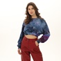 FRANKLIN & MARSHAL-Γυναικεία cropped φούτερ μπλούζα FRANKLIN & MARSHALL JW5007.000.2017G62 μπλε tie dye
