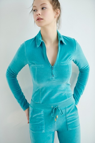 SUGARFREE-Γυναικεία βελουτέ μπλούζα SUGARFREE 22812014 τιρκουάζ