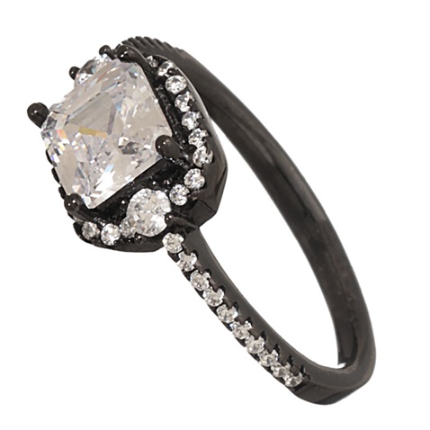 JEWELTUDE-Γυναικείο ασημένιο μονόπετρο δαχτυλίδι JEWELTUDE 10144 μαύρο