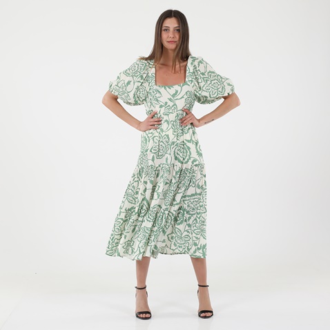 'ALE-Γυναικείο μακρύ φόρεμα 'ALE 8914110 λευκό πράσινο floral