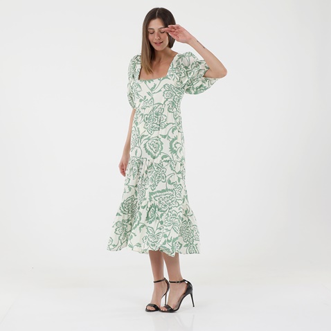 'ALE-Γυναικείο μακρύ φόρεμα 'ALE 8914110 λευκό πράσινο floral