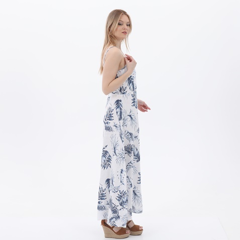 'ALE-Γυναικείο μακρύ λινό φόρεμα 'ALE 8915750 λευκό μπλε floral