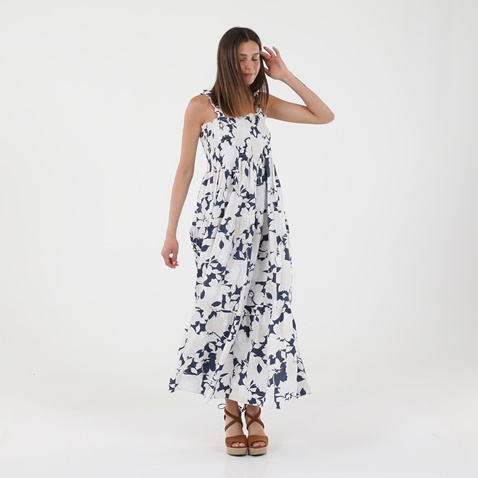 'ALE-Γυναικείο μακρύ φόρεμα 'ALE 8915735 λευκό μπλε floral