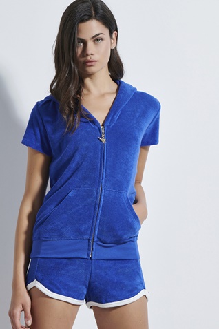 SUGARFREE-Γυναικεία πετσετέ κοντομάνικη ζακέτα SUGARFREE 21813221 μπλε