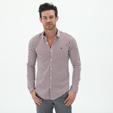 DORS-Ανδρικό πουκάμισο DORS 1030012.C02 λευκό μπορντό ριγέ