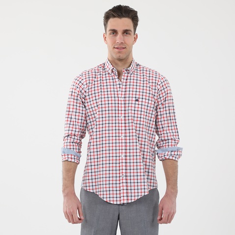 DORS-Ανδρικό πουκάμισο DORS 1030039.C01 λευκό κόκκινο μπλε καρό