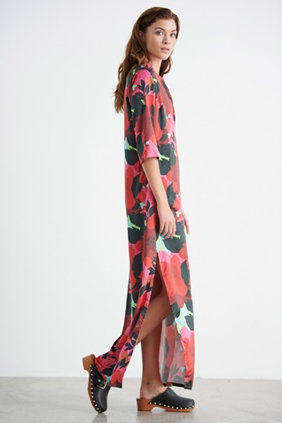 SUGARFREE-Γυναικείο μακρύ boho φόρεμα beachwear SUGARFREE FUSION BLOOM 22814206 κόκκινο floral