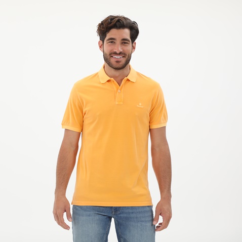 GANT-Ανδρική polo μπλούζα GANT 2052028 Sunfaded Pique Rug πορτοκαλί